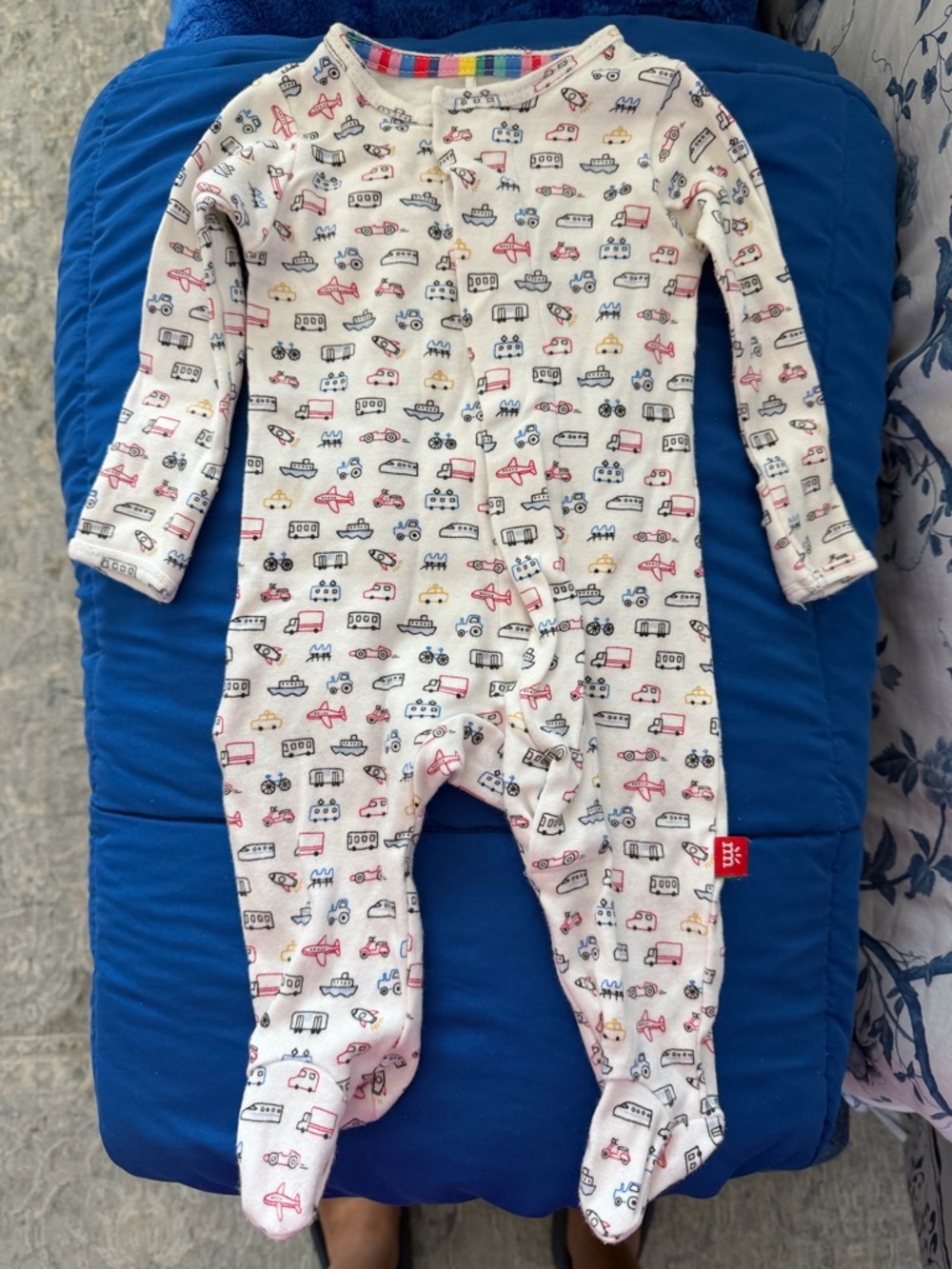Magnetic Me White Footed One-Piece with Red, Blue & Yellow Vehicle Print